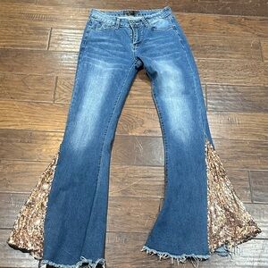 L&B Blue Flare Jeans with Gold Sequin Panels